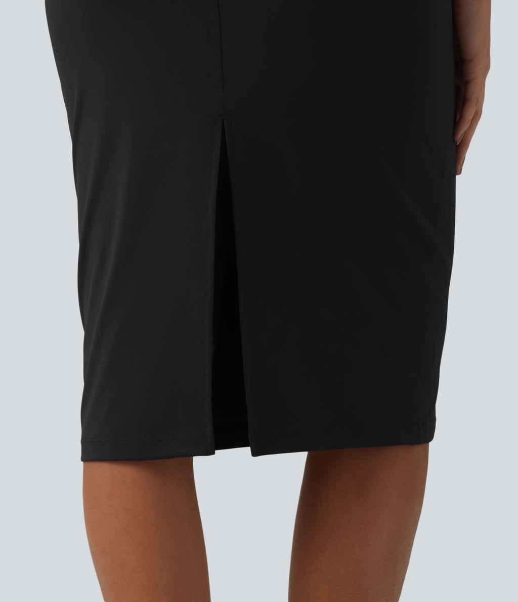 Robe fourreau midi sans manches col bateau pour le bureau