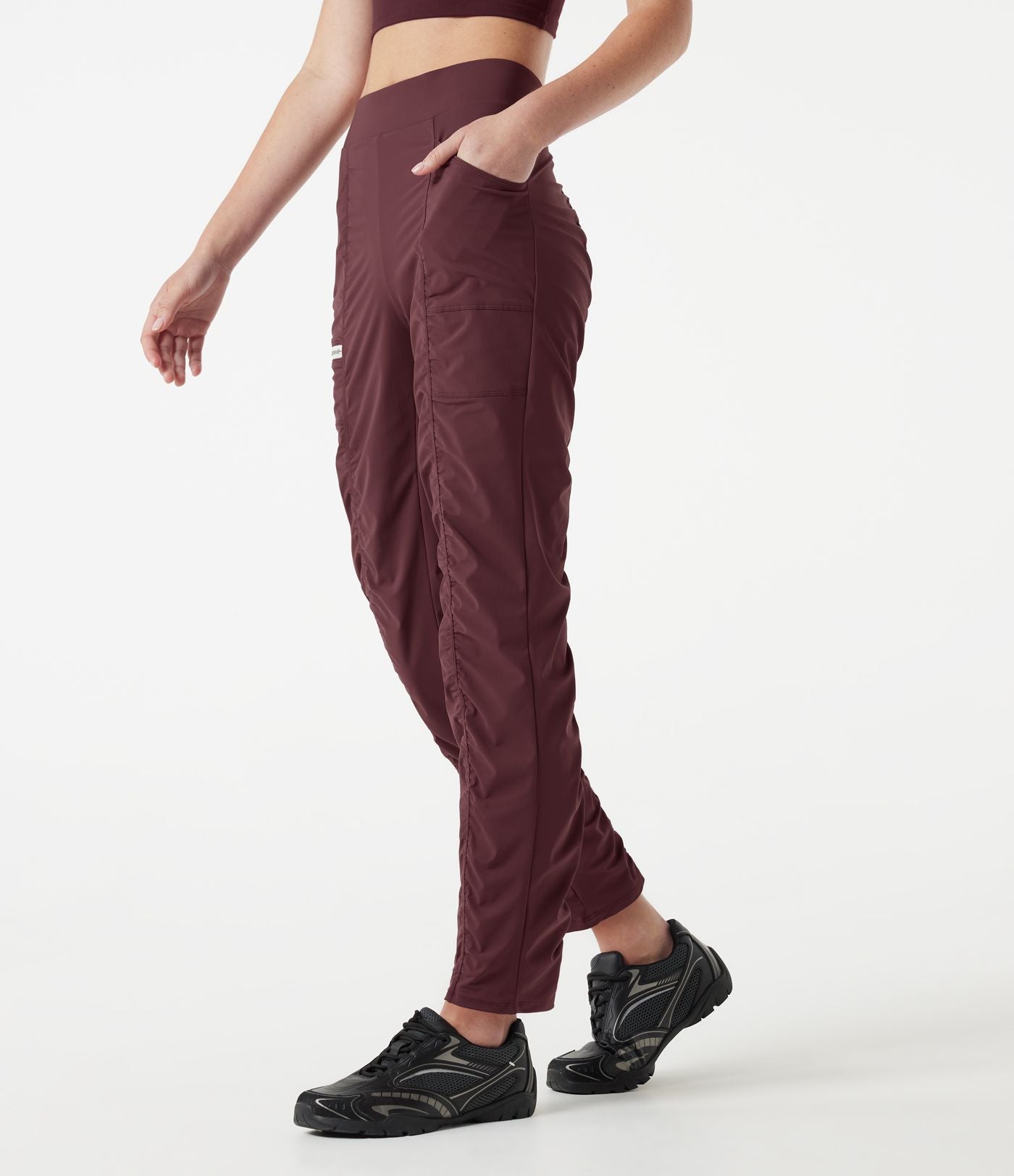 Pantalon slim de running taille haute à séchage rapide avec fronces et poches
