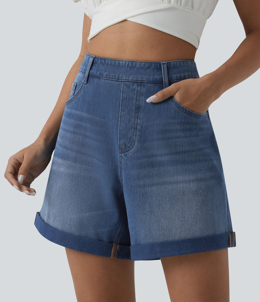 Short tailleur Halara Flex™ denim ample casual ourlet roulotté taille haute avec poches