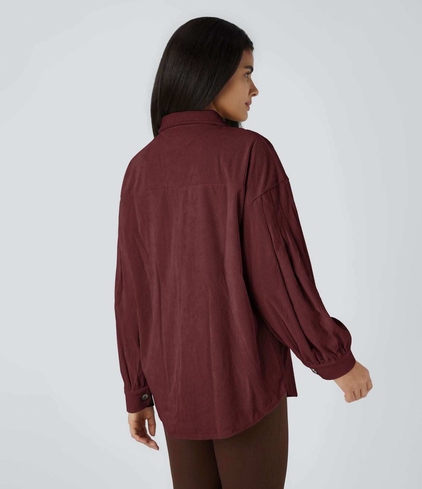 Veste Casual en Velours Côtelé à Col Boutonné Poches et Manches Longues Ourlet Courbé