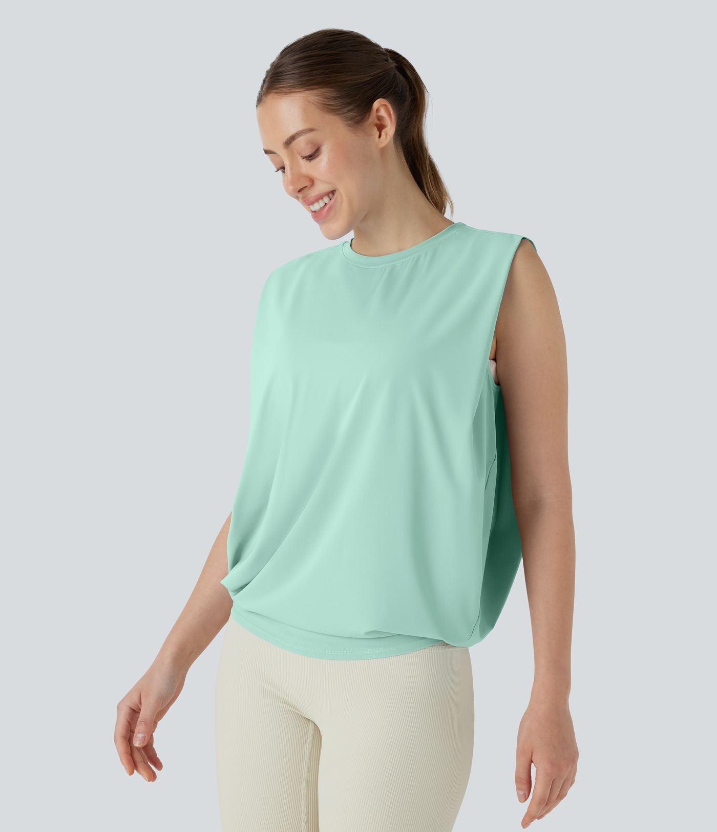 Débardeur de yoga col rond froncé, tissu rafraîchissant - Protection UPF50+