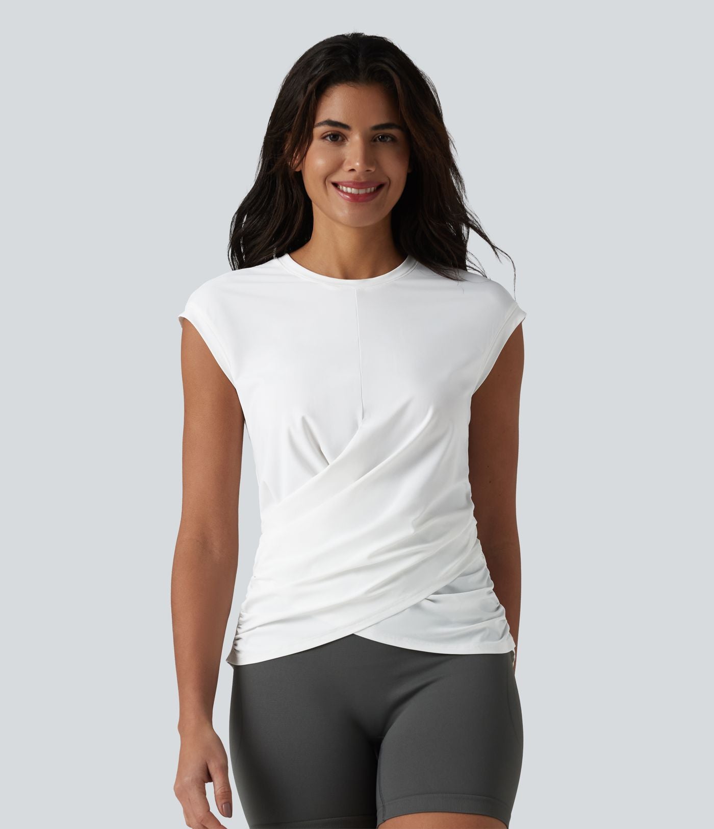 Haut de sport running col rond manches courtes ourlet croisé effet frais InstantCool séchage rapide, protection solaire UPF50+