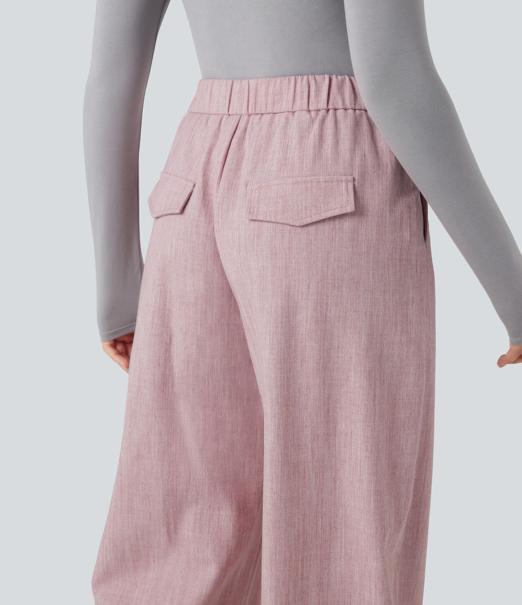 Pantalon barrel taille haute avec poches