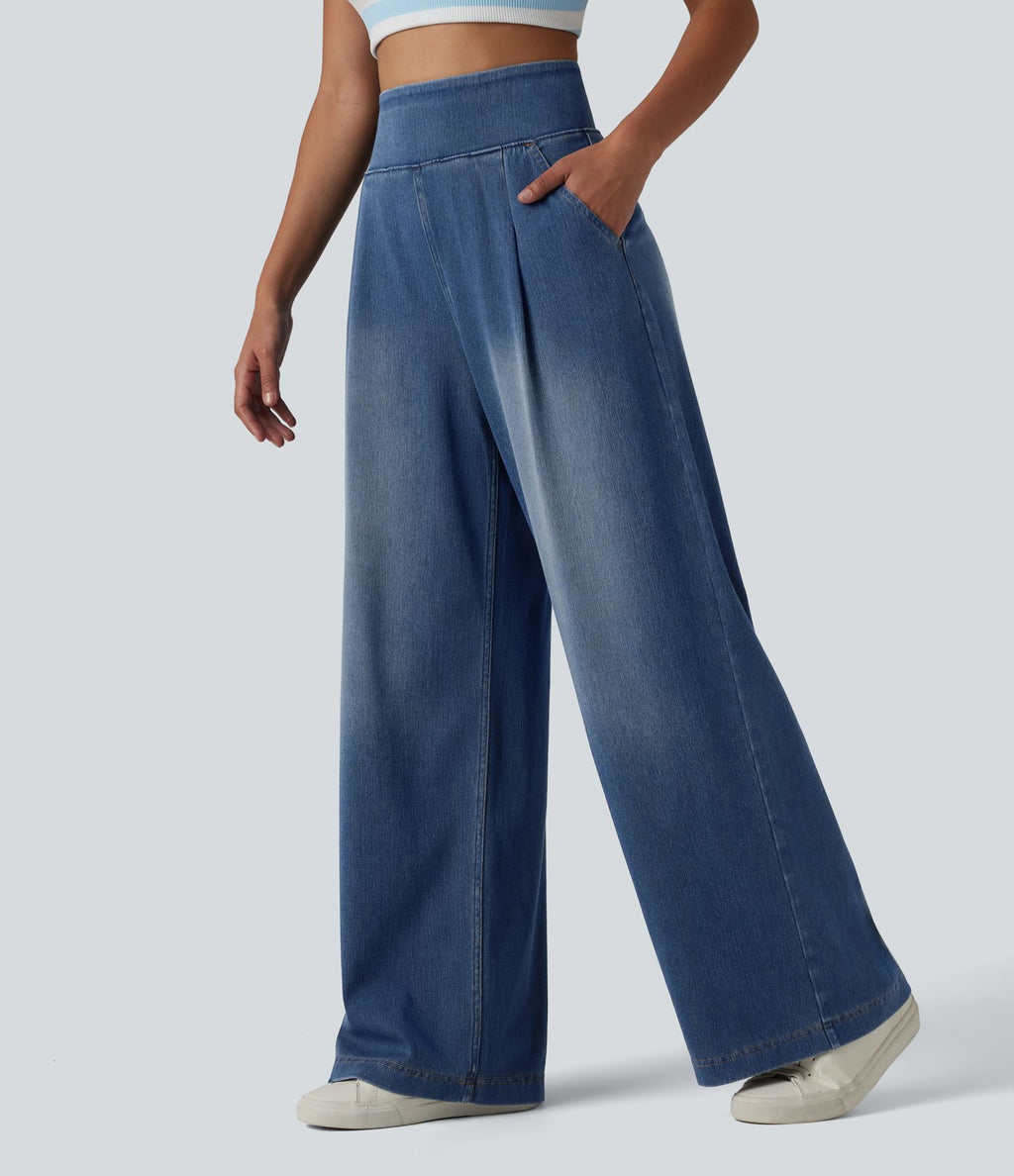 Jean large Halara Flex™ délavé décontracté, taille haute, à poches