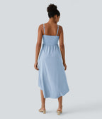 Breezeful™ Robe Casual 2 Pièces Dos Nu Haut Bas Poche Latérale Fluide Séchage Rapide