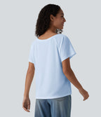T-shirt casual col V manches raglan courtes coupe ample