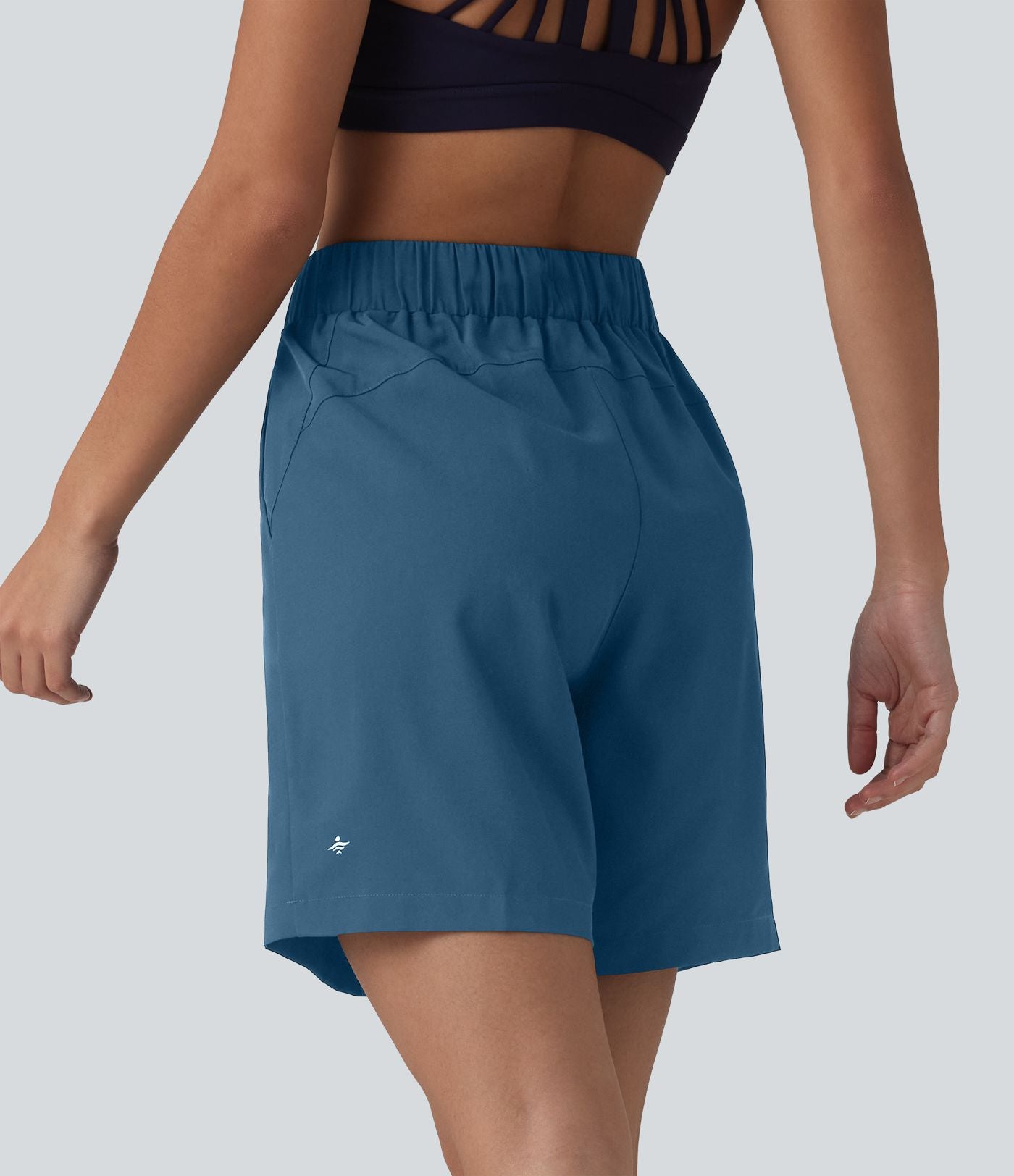 Short de yoga plissé taille haute avec ceinture élastique, cordon de serrage et poches 17,5 cm