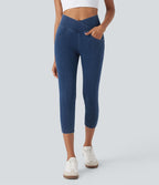 Legging capri décontracté Halara Flex™ croisé taille haute en maille denim extensible avec poches