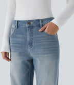 Jean boyfriend taille basse extensible délavé avec poches multiples Halara Flex™