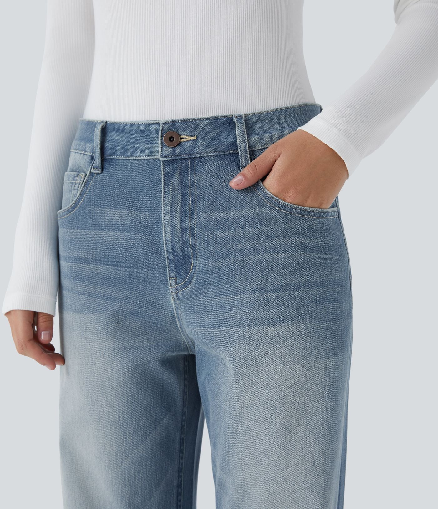 Jean boyfriend taille basse extensible délavé avec poches multiples Halara Flex™
