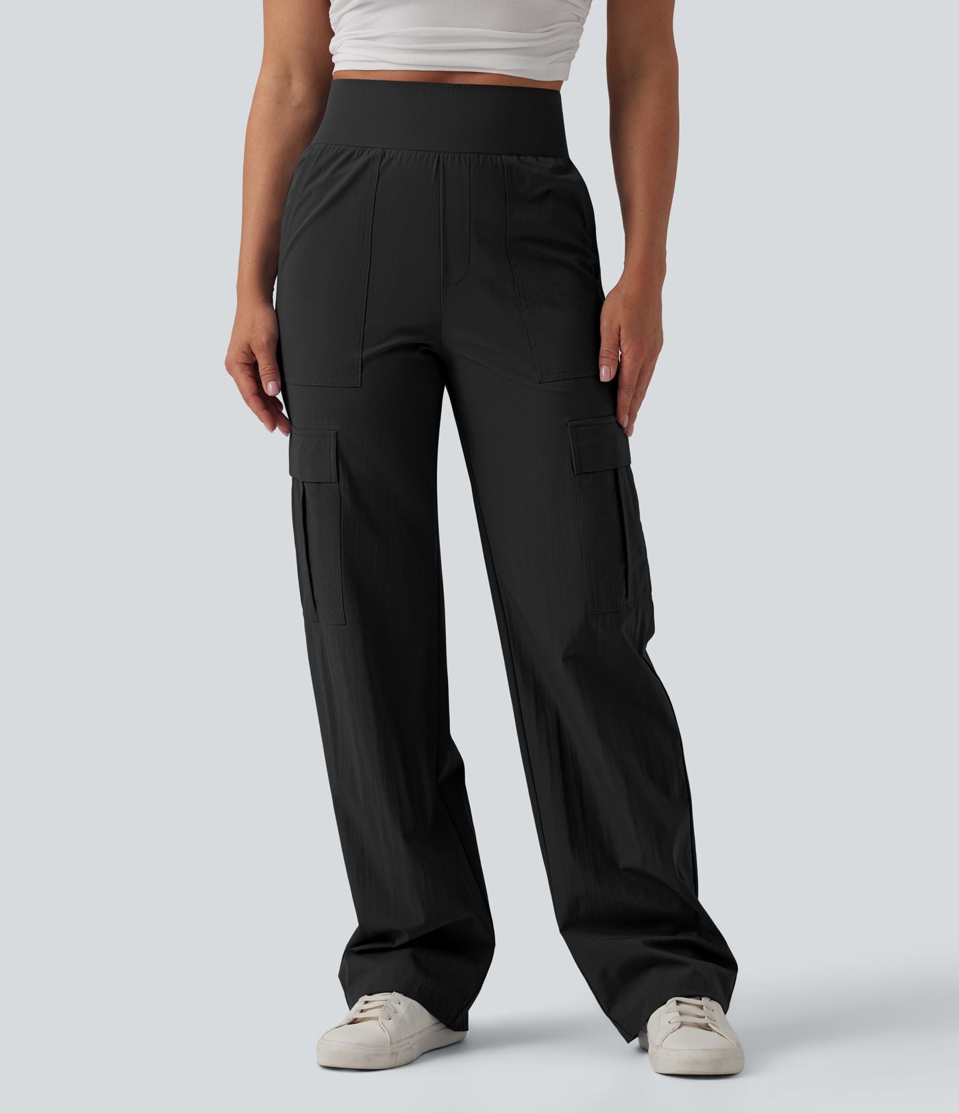 Pantalon décontracté coupe droite taille haute avec poches