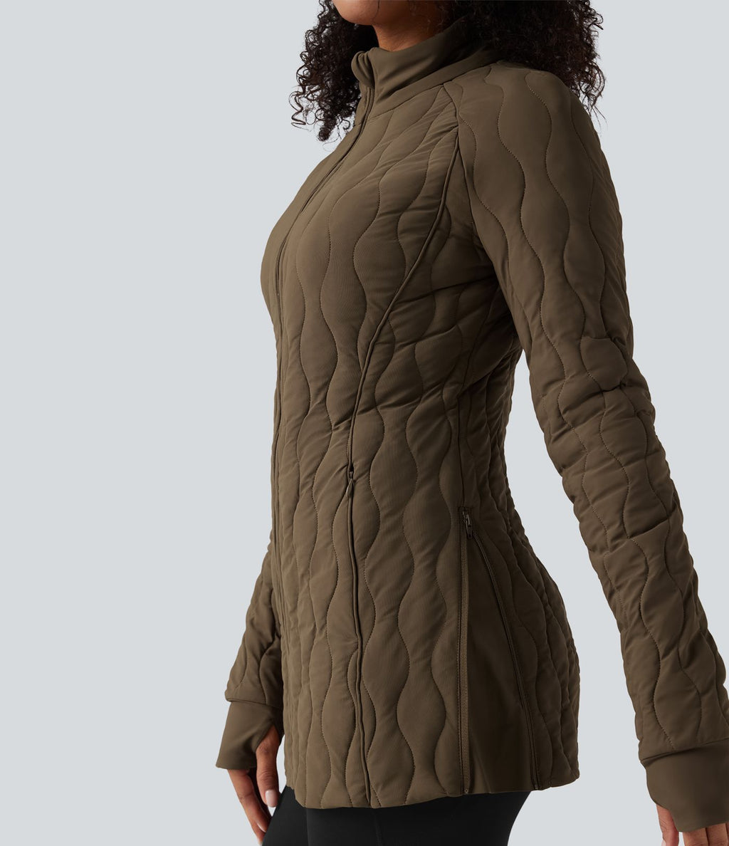 Veste matelassée de sport PuffFlex à col montant, manches longues, fermeture éclair avec passe-pouces et poches