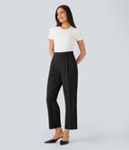 Pantalon tailleur taille haute froncé coupe fuselée avec poches et fermeture éclair invisible sur le côté