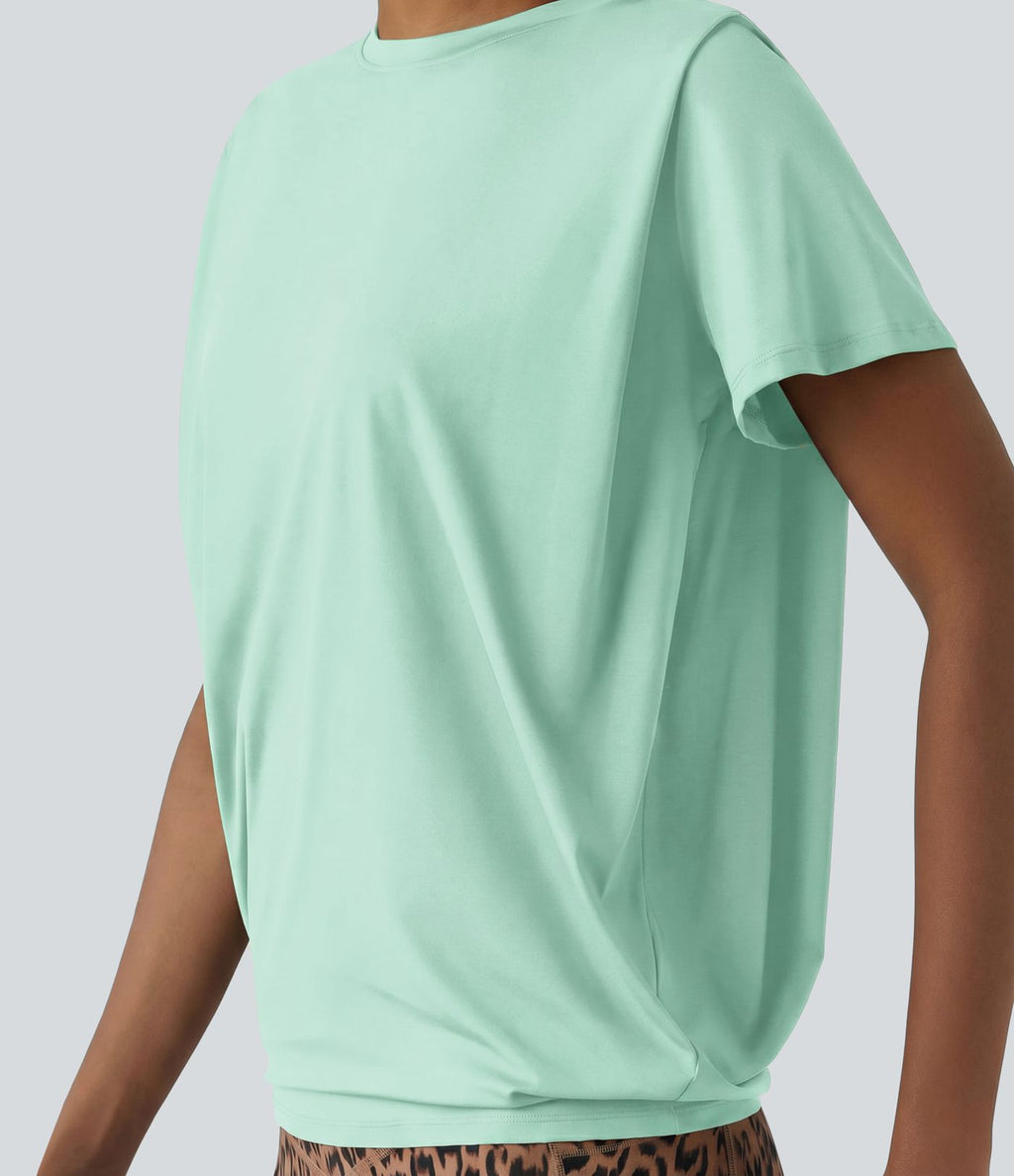 Haut de sport col rond manches courtes effet frais InstantCool avec fronces, protection solaire UPF50+