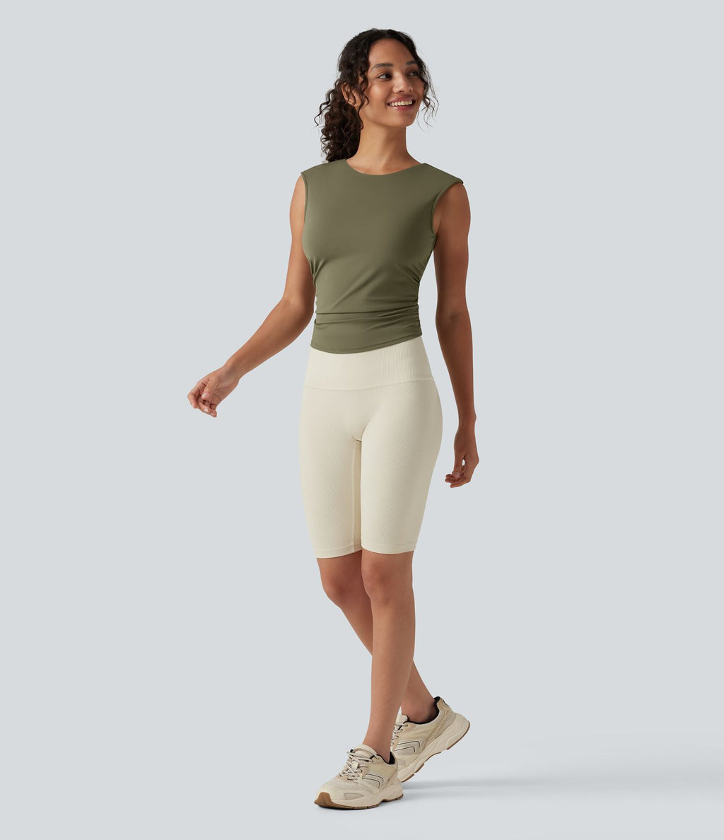 Débardeur de yoga SoftlyZero™ Airy col bateau ajouré froncé effet frais InstantCool avec brassière intégrée