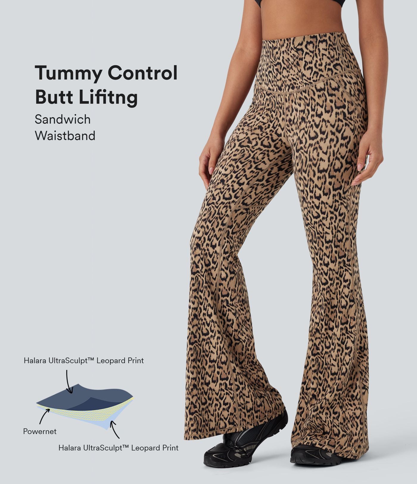 Pantalon de yoga évasé gainant galbant taille haute imprimé léopard Halara UltraSculpt™