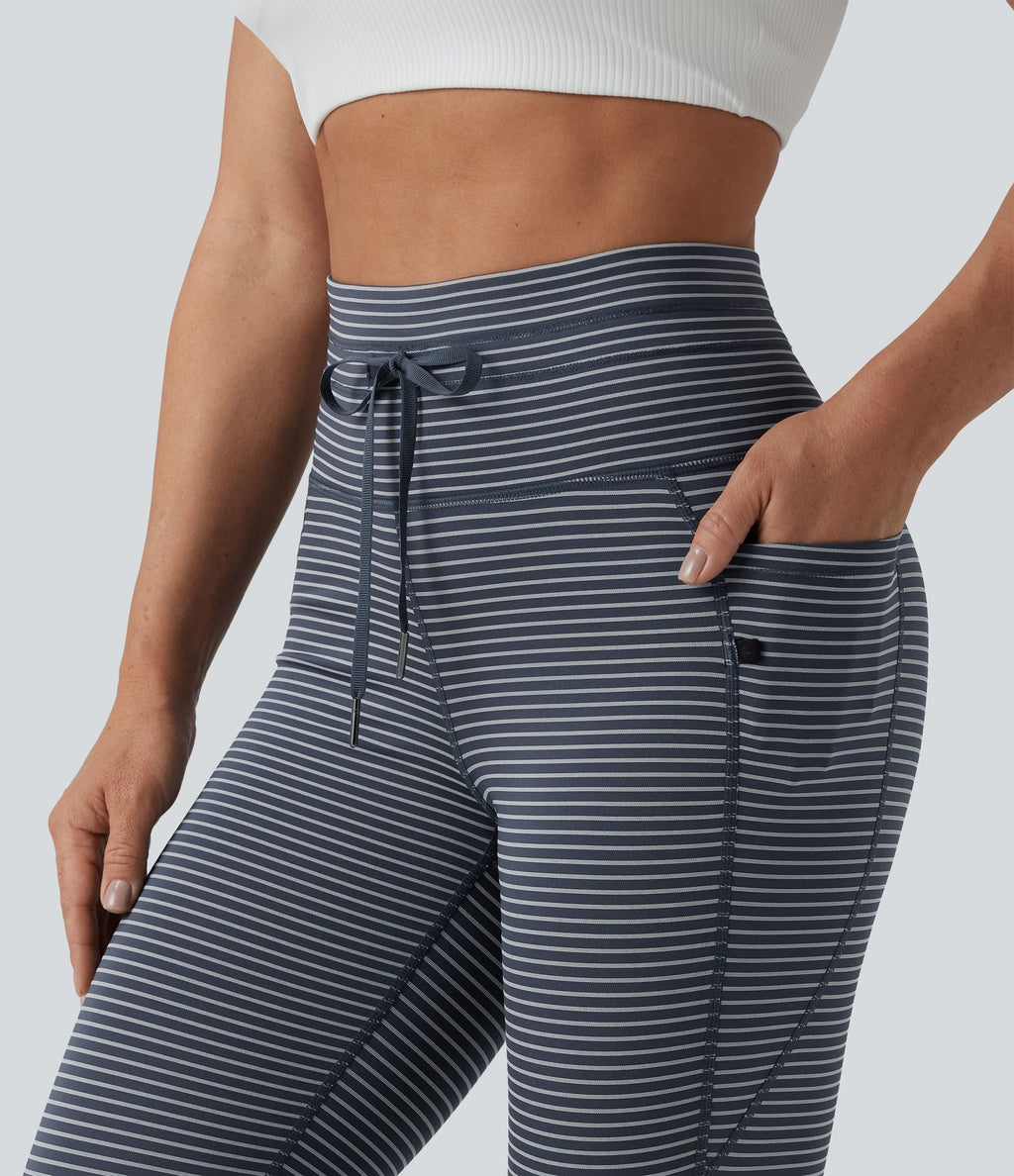 Legging de yoga rayé taille haute avec cordon de serrage et poches