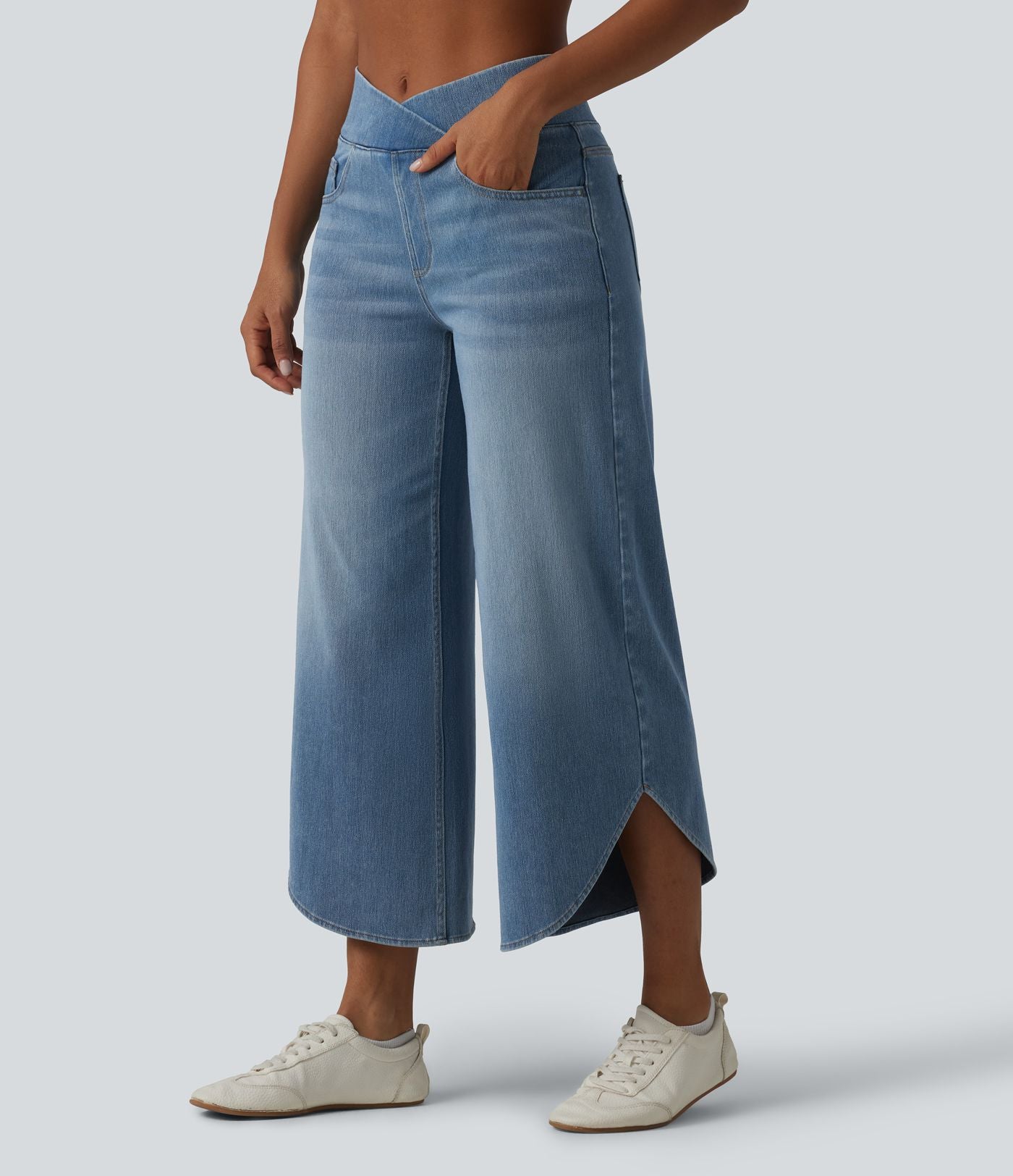 Halara Flex™ Jean large casual taille mi-haute croisée avec ourlet incurvé et poches
