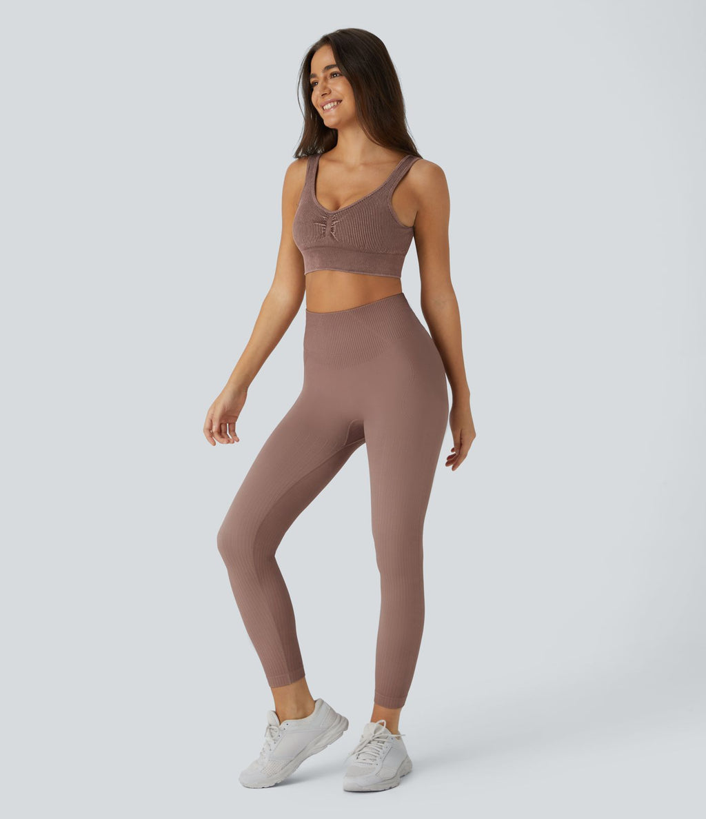 Legging d'entraînement gainant effet push-up taille haute côtelé doux sans couture OneForm Seamless Flow