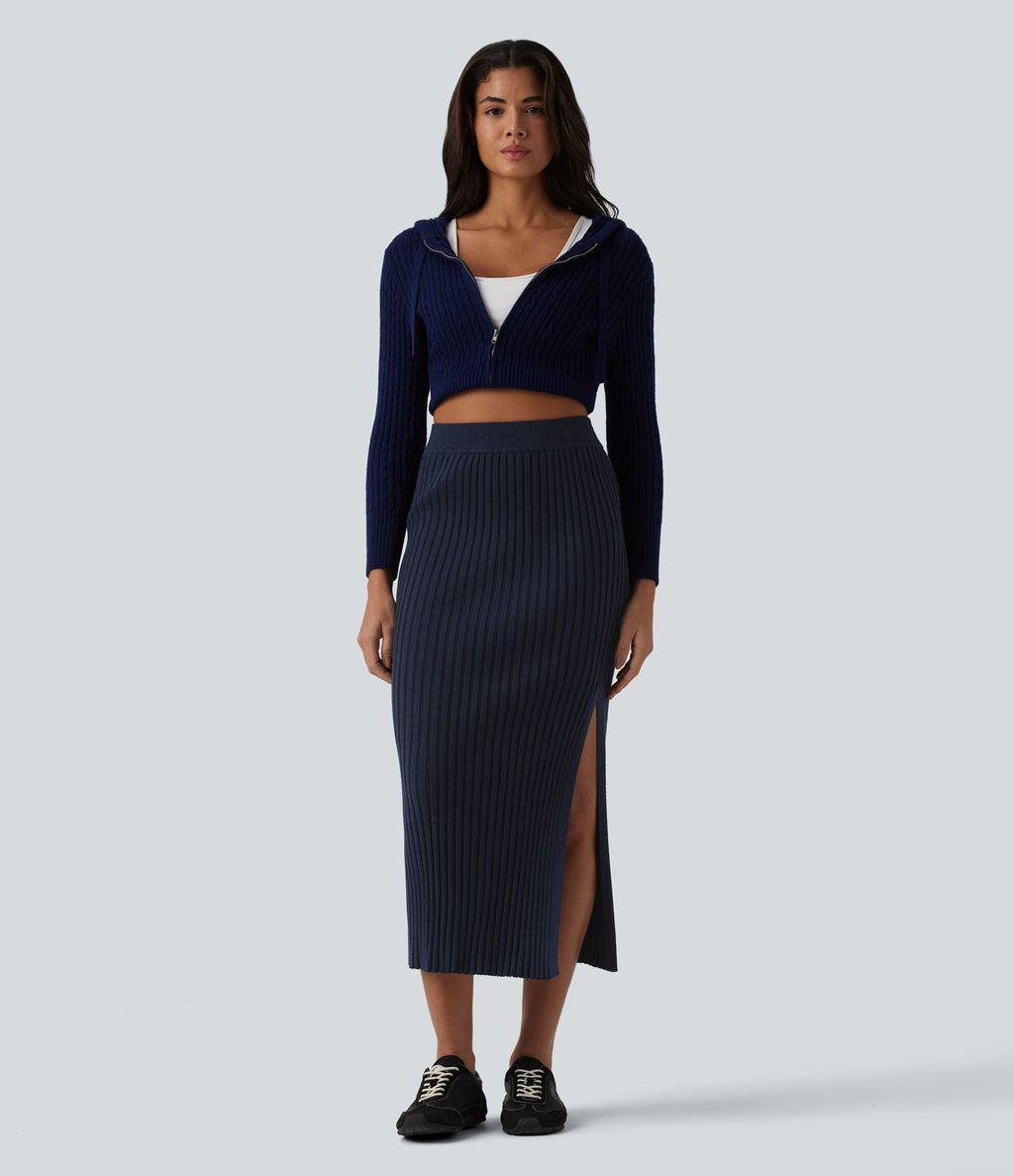 Jupe midi casual en maille taille haute