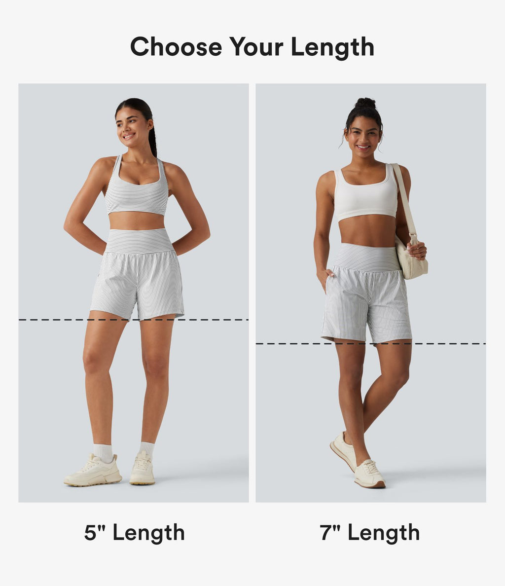 Short yoga 2-en-1 à rayures taille super haute 17,5 cm avec poches