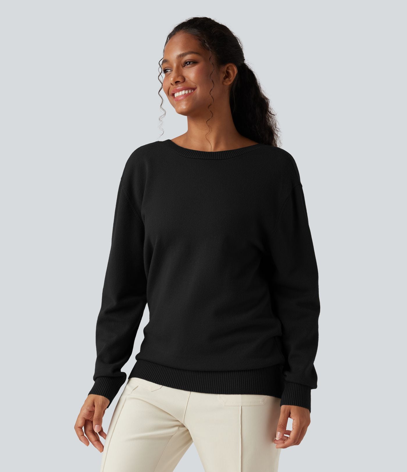 Pull décontracté réversible effet cache-cœur à décolleté en V et manches longues