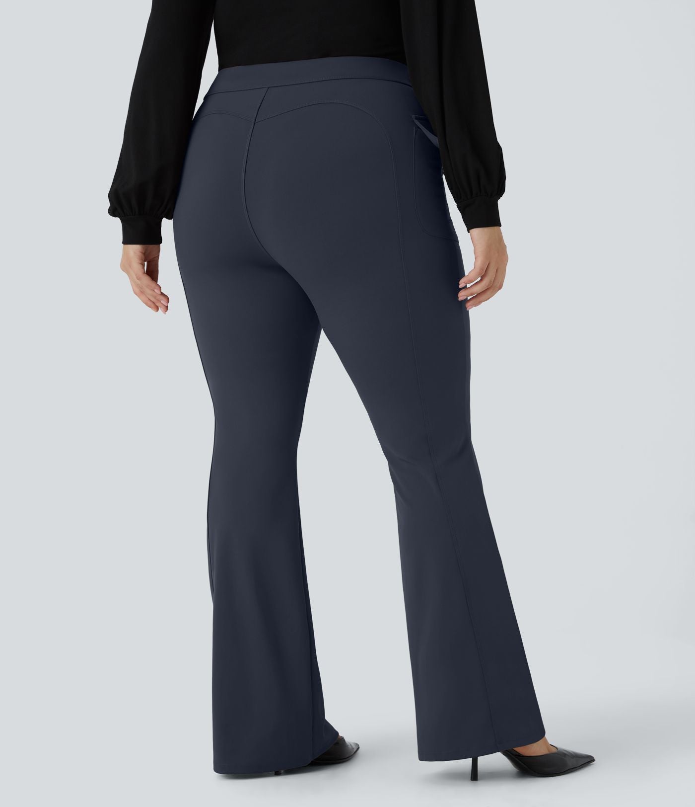 Pantalon cargo évasé taille haute grande taille avec poches à rabat latérales