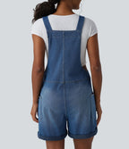 Salopette en jean Halara Flex™ col V délavée décontractée à ourlet roulotté avec poches