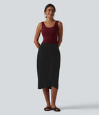 Jupe midi casual taille haute ourlet tulipe avec poches