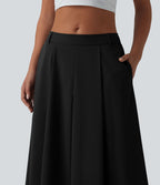 Pantalon culotte décontracté 7/8 à taille mi-haute plissé avec poches