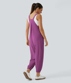 Salopette Casual Bretelles Ajustables Boutonnés Multiples Poches Plis et Tissu Gaufré