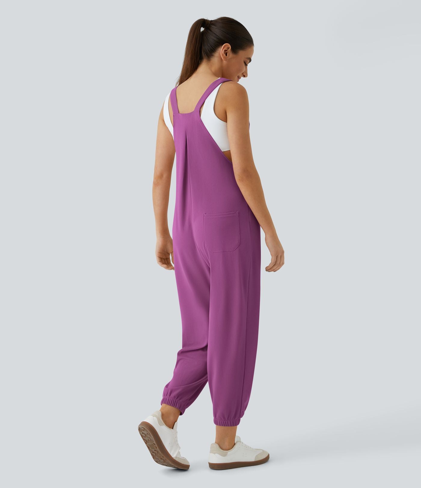 Salopette Casual Bretelles Ajustables Boutonnés Multiples Poches Plis et Tissu Gaufré