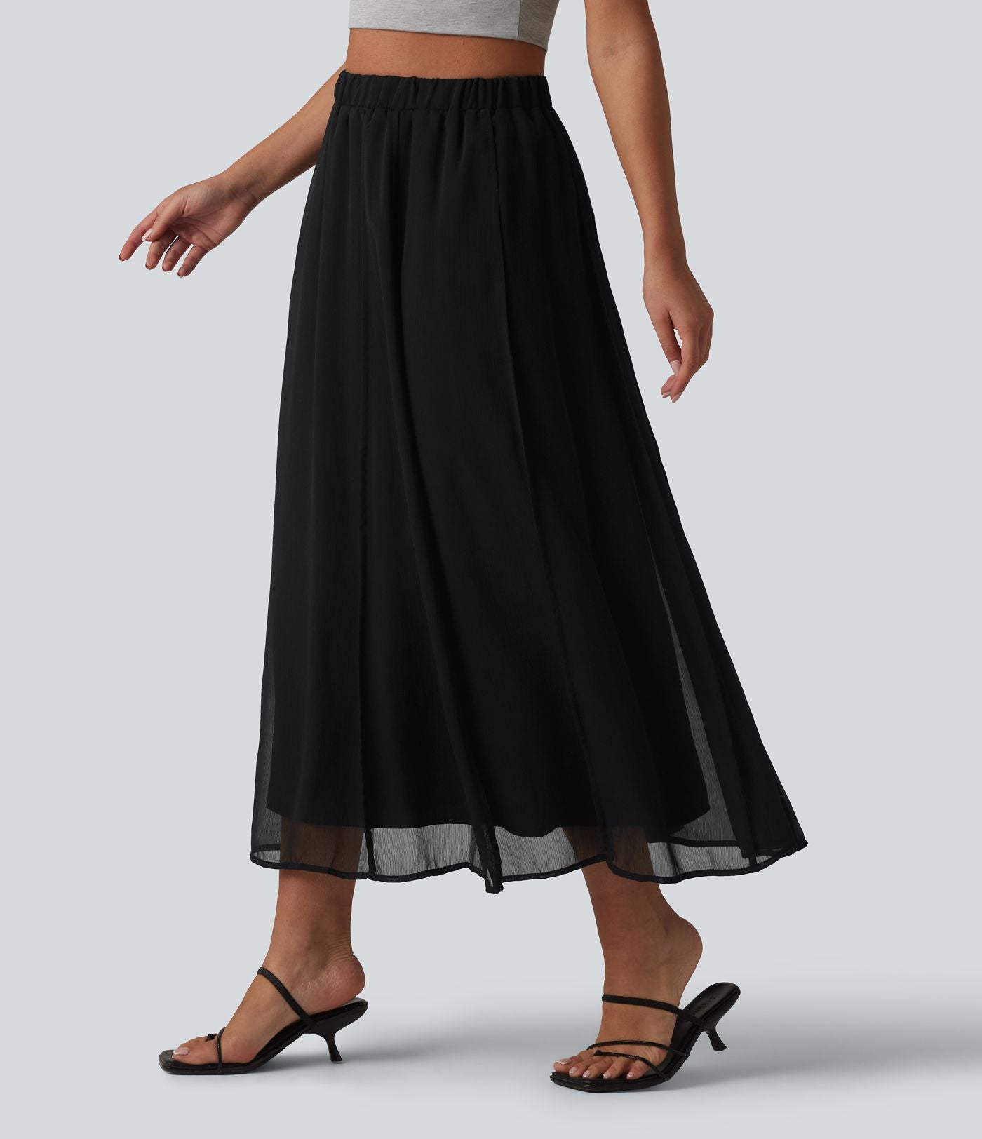 Jupe midi fluide taille haute