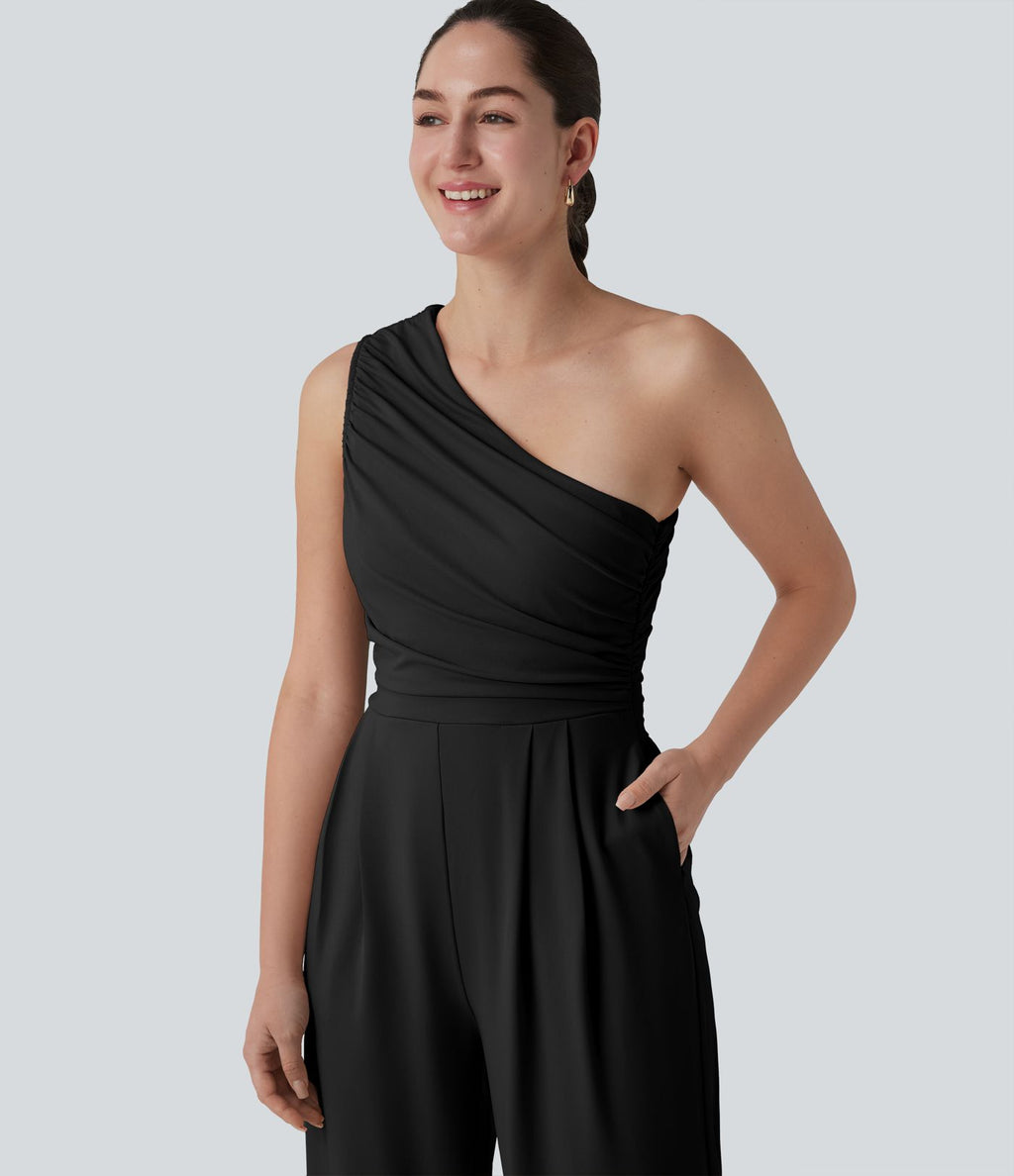 Combinaison décontractée asymétrique sans manches froncée soutien-gorge intégré avec poches - Easy Peasy