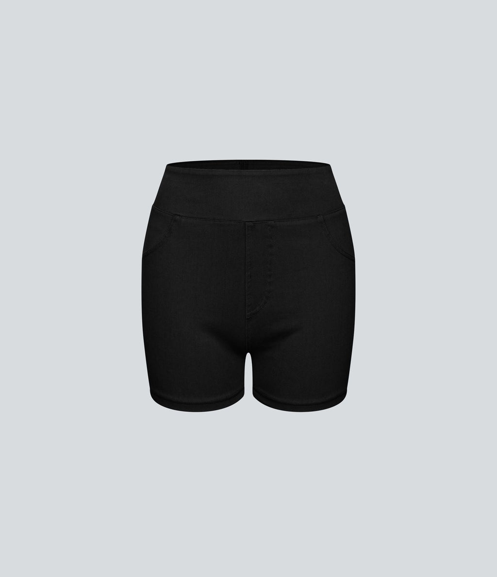 Halara Flex™ Shorts 7,5cm Casual en Denim Tricot Extensible Taille Haute Avec Poches Latérales Arrière