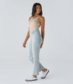 Jean droit Halara Flex™ à taille haute, poches multiples, effet délavé et tissu extensible