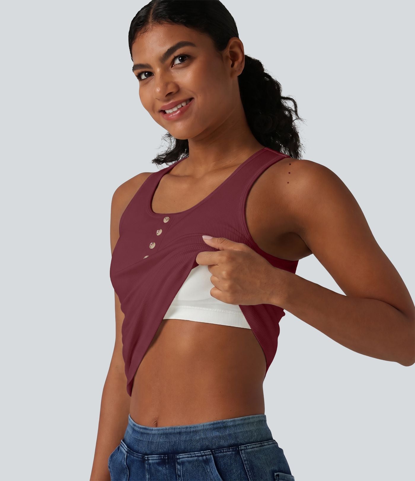 Débardeur casual en maille côtelée col rond avec brassière intégrée