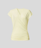 Blouse Travail Unie Froncée Croisée Manches Courtes Col en V