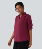 Chemise travail col V manches longues ourlet arrondi