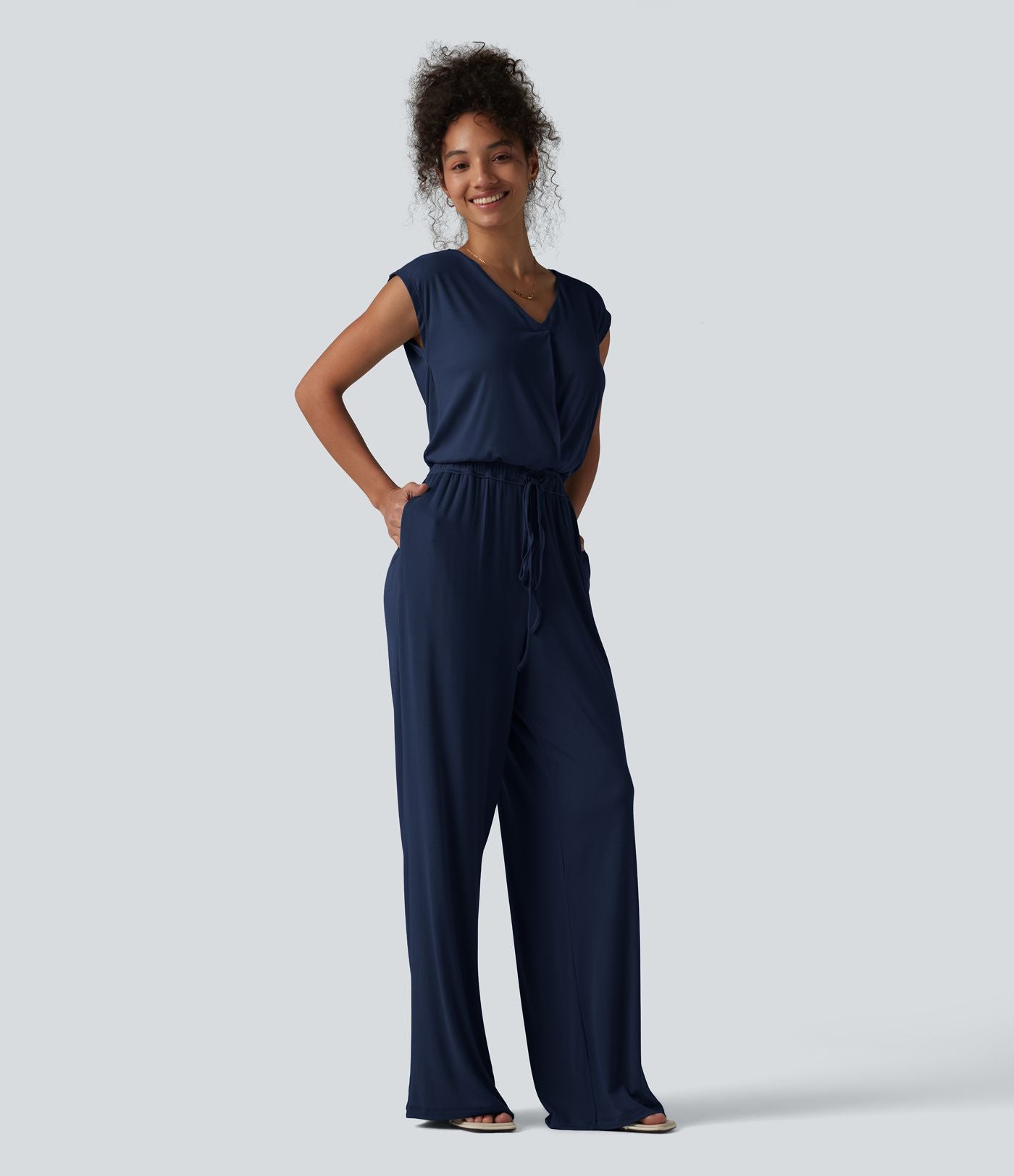 Combinaison casual sans manches col V cordon de serrage avec poches - Easy Peasy