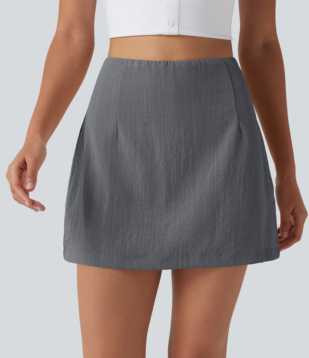 Jupe mini trapèze 2-en-1 décontractée effet lin, taille haute
