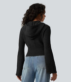 Gilet casual à capuche avec manches à volants et fermeture zippée