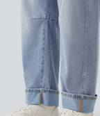 Jean barrel leg Halara Flex™ taille mi-haute, à revers avec poches