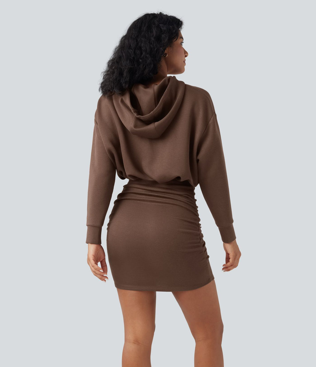 Robe décontractée SpacerTek™ mini à manches longues, effet froncé avec capuche