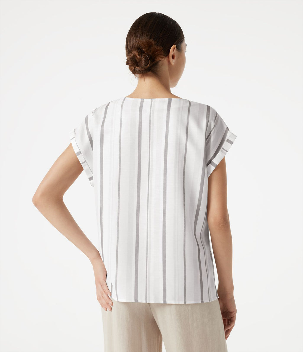 T-shirt casual col V à rayures et [manches cap]