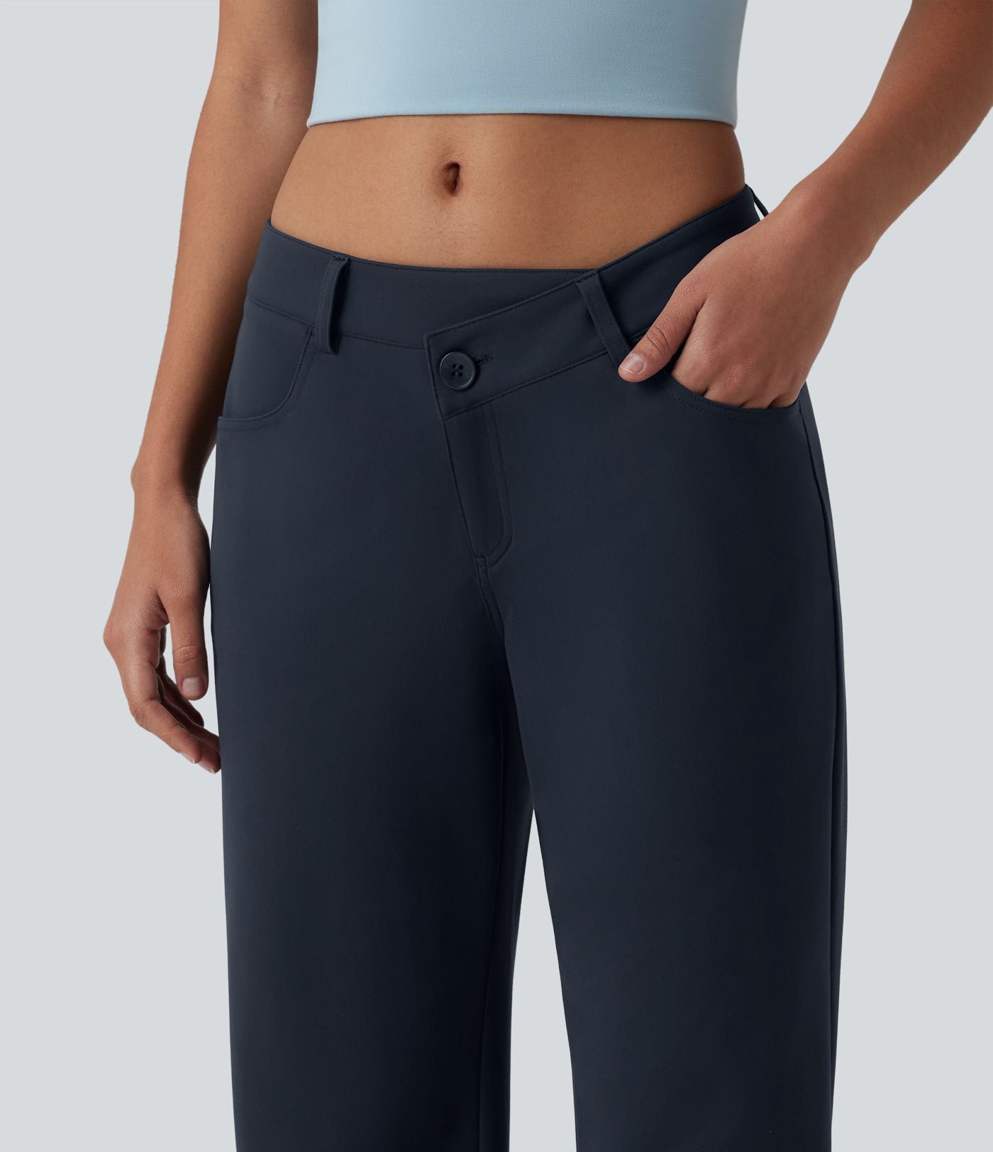 Pantalon décontracté DayStretch taille basse asymétrique coupe droite avec poches