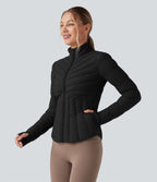 Doudoune de sport extensible col montant avec passants pouces et poches
