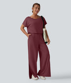 Combinaison casual asymétrique manches courtes avec poches et fente - Easy Peasy