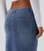 Jupe maxi denim sirène asymétrique fendue Halara Flex™ taille basse avec poches