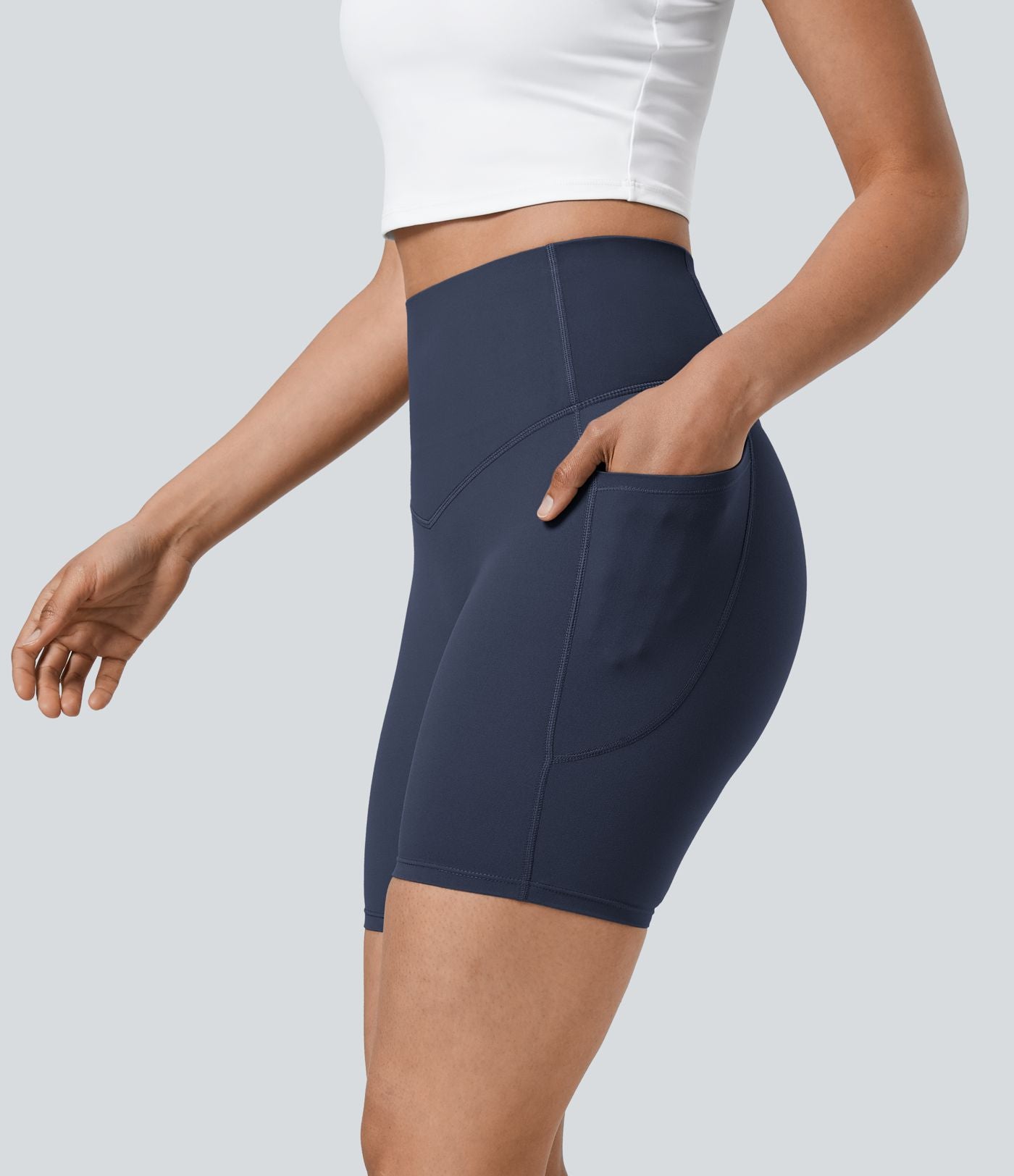 Short cycliste 17,5 cm d'entraînement gainant taille haute avec poches Halara UltraSculpt™